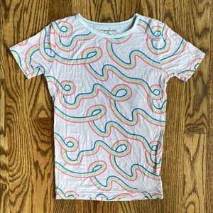Pink with multicolor waves bamboo Magnetic Me pj shirt, size 8. Some wash wear